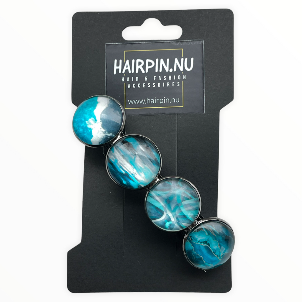 Color Hairclip XL glas cabochon haarspeld 0100 grijs-blauw-groen-wit-mix