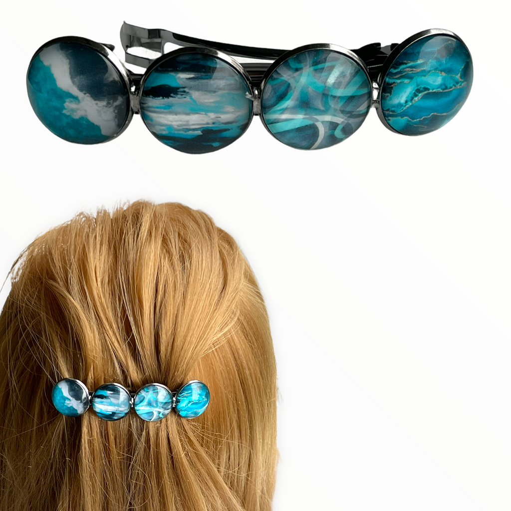 Color Hairclip XL glas cabochon haarspeld 0100 grijs-blauw-groen-wit-mix