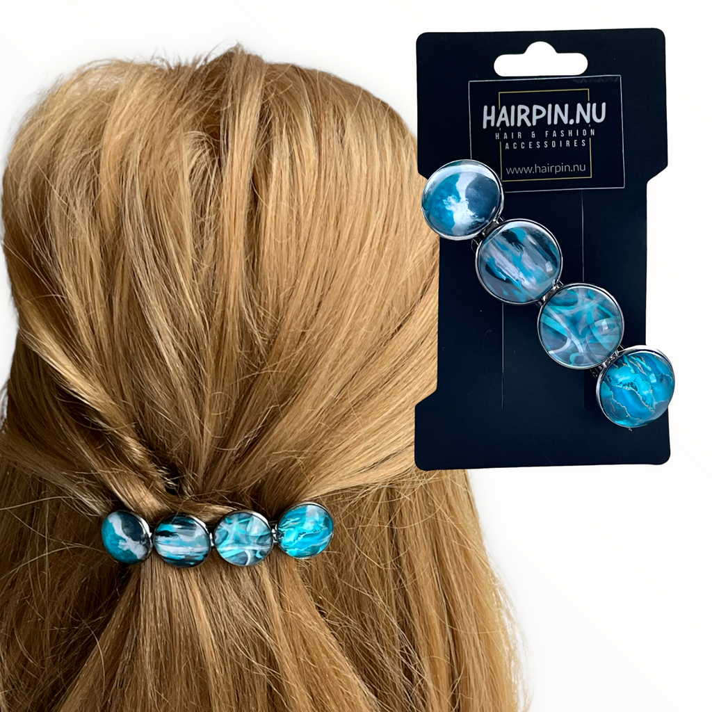 Color Hairclip XL glas cabochon haarspeld 0100 grijs-blauw-groen-wit-mix