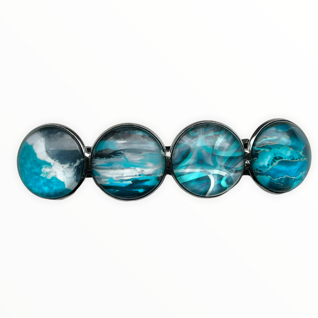 Color Hairclip XL glas cabochon haarspeld 0100 grijs-blauw-groen-wit-mix
