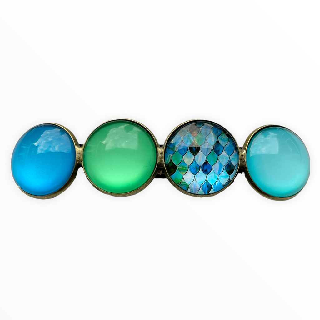 Color Hairclip XL glas cabochon haarspeld blauw groen print 0119 - HAIRPIN.NU