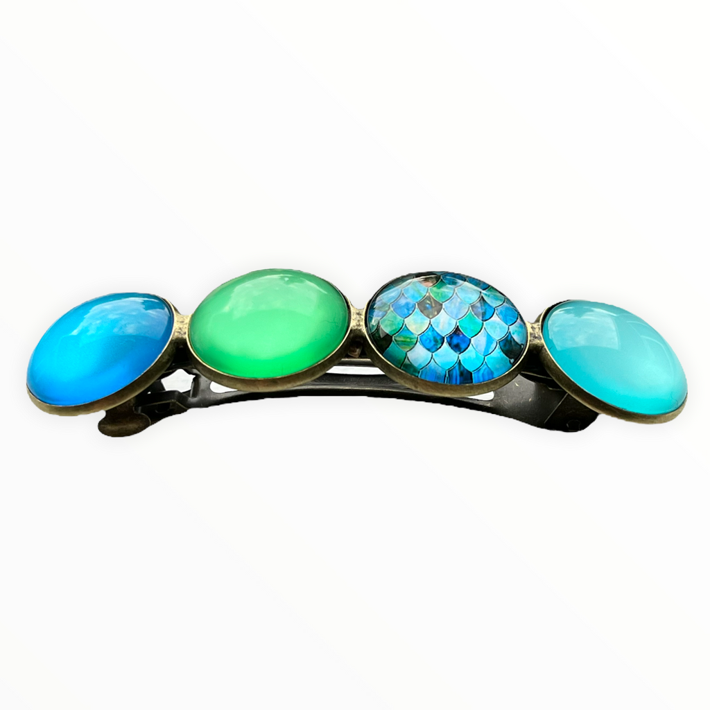 Color Hairclip XL glas cabochon haarspeld blauw groen print 0119 - HAIRPIN.NU