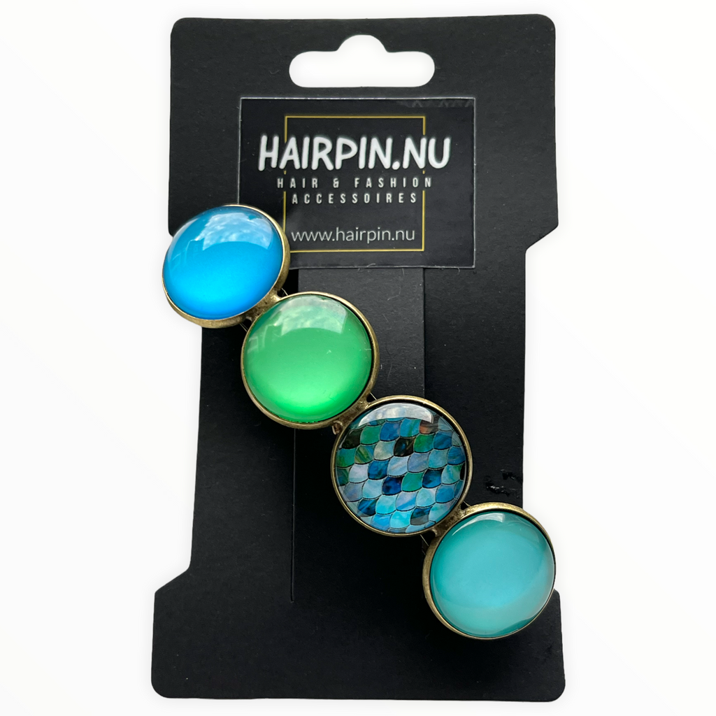 Color Hairclip XL glas cabochon haarspeld blauw groen print 0119 - HAIRPIN.NU