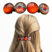 Color Hairclip XL glas cabochon haarspeld bruin orange ibiza print 0121 - HAIRPIN.NU