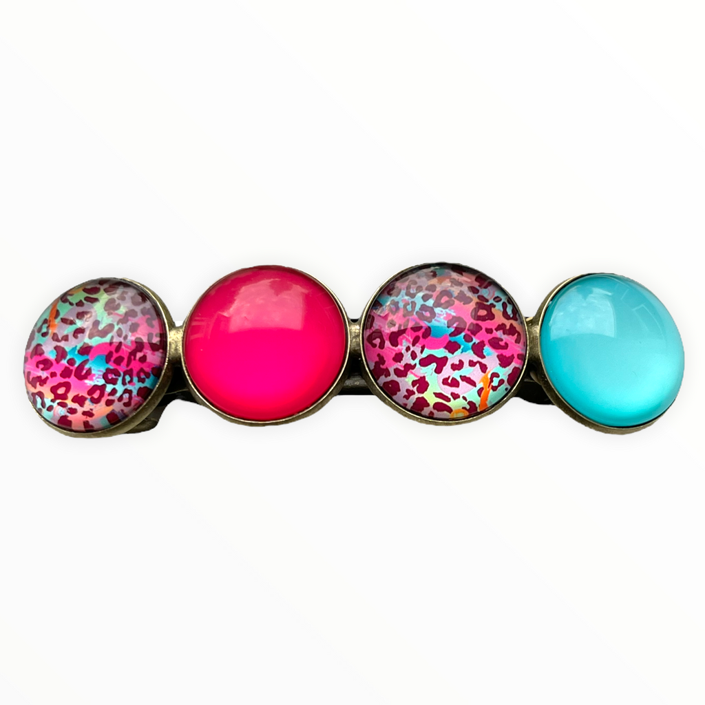 Color Hairclip XL glas cabochon haarspeld roze turquoise print 0122 - HAIRPIN.NU