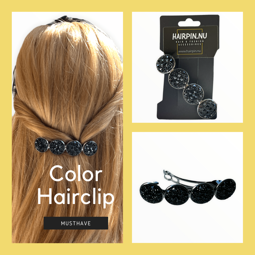 Color Hairclip XL glas cabochon haarspeld robuust zwart 0126 - HAIRPIN.NU