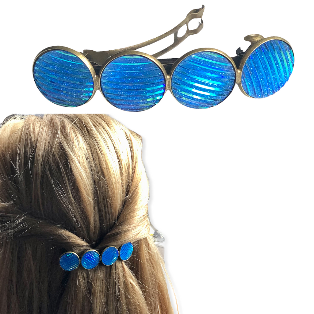 Color Hairclip XL glas cabochon haarspeld shine blauw 043 - HAIRPIN.NU