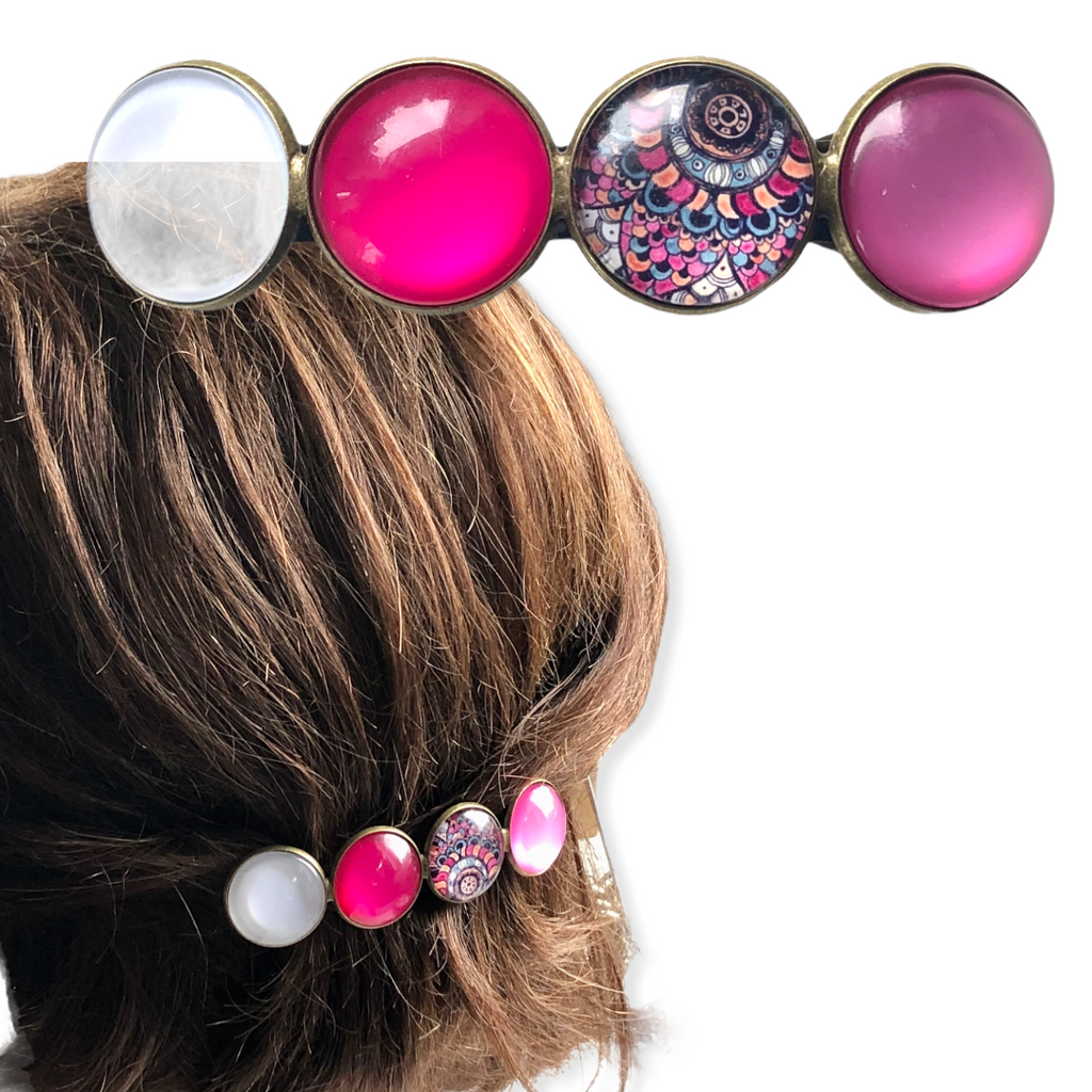 Color Hairclip XL glas cabochon haarspeld Ibiza roze 046