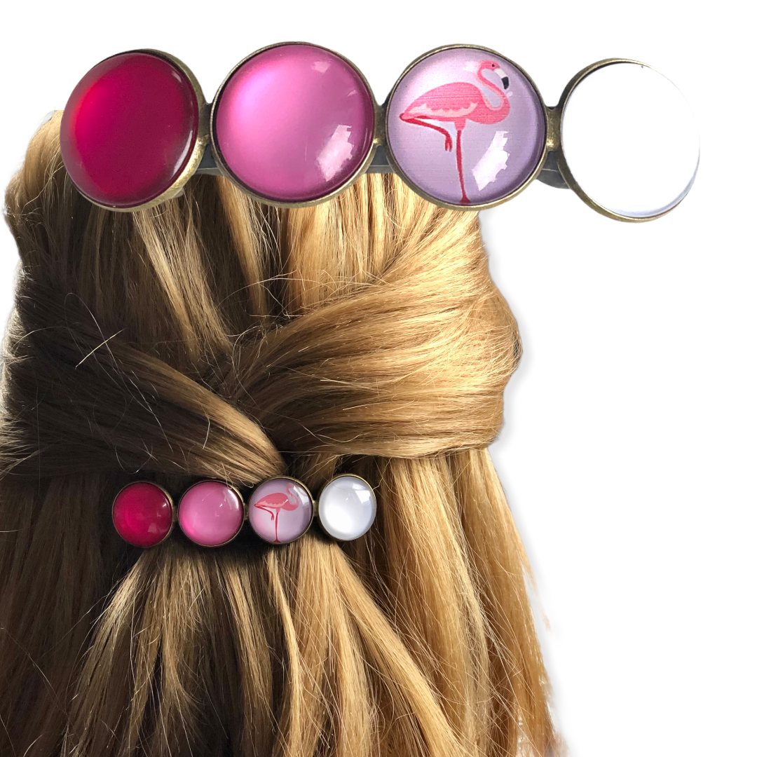 Color Hairclip XL glas cabochon haarspeld Flamingo Roze 047