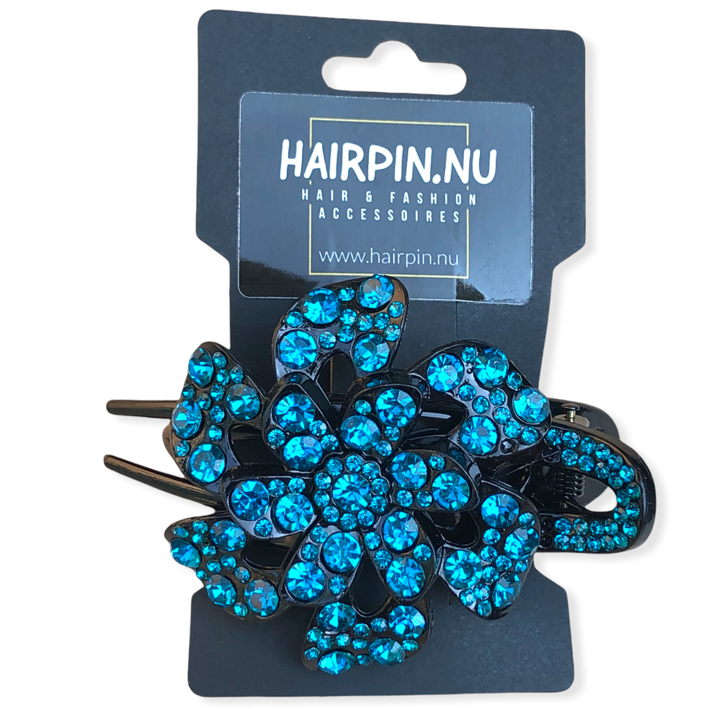 Haarklem haarpin bloem strass 08 blauw - HAIRPIN.NU