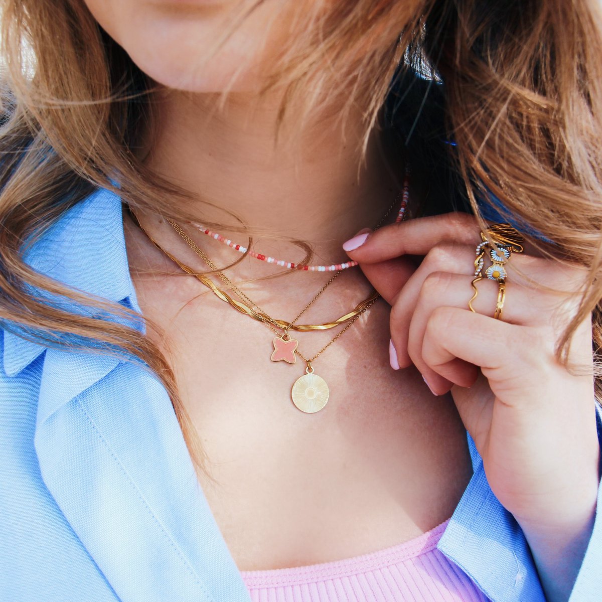 BK101: Halsketting met kralen MIX PINK
