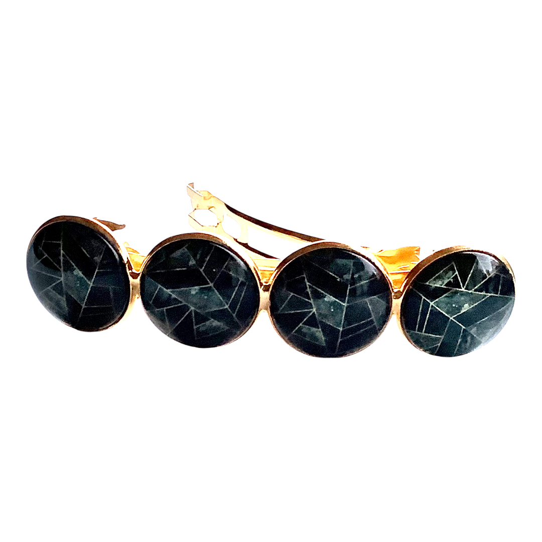 Color Hairclip XL glas cabochon haarspeld zwart goud 065 - HAIRPIN.NU