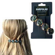 Color Hairclip XL glas cabochon haarspeld zwart goud 065 - HAIRPIN.NU