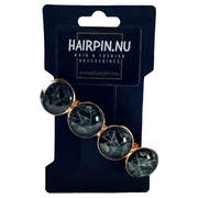 Color Hairclip XL glas cabochon haarspeld zwart goud 065 - HAIRPIN.NU
