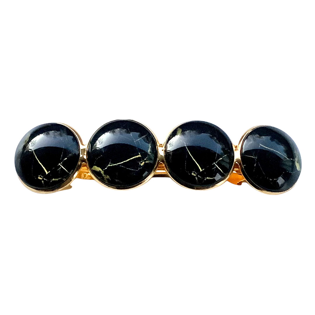 Color Hairclip XL glas cabochon haarspeld zwart goud 066 - HAIRPIN.NU