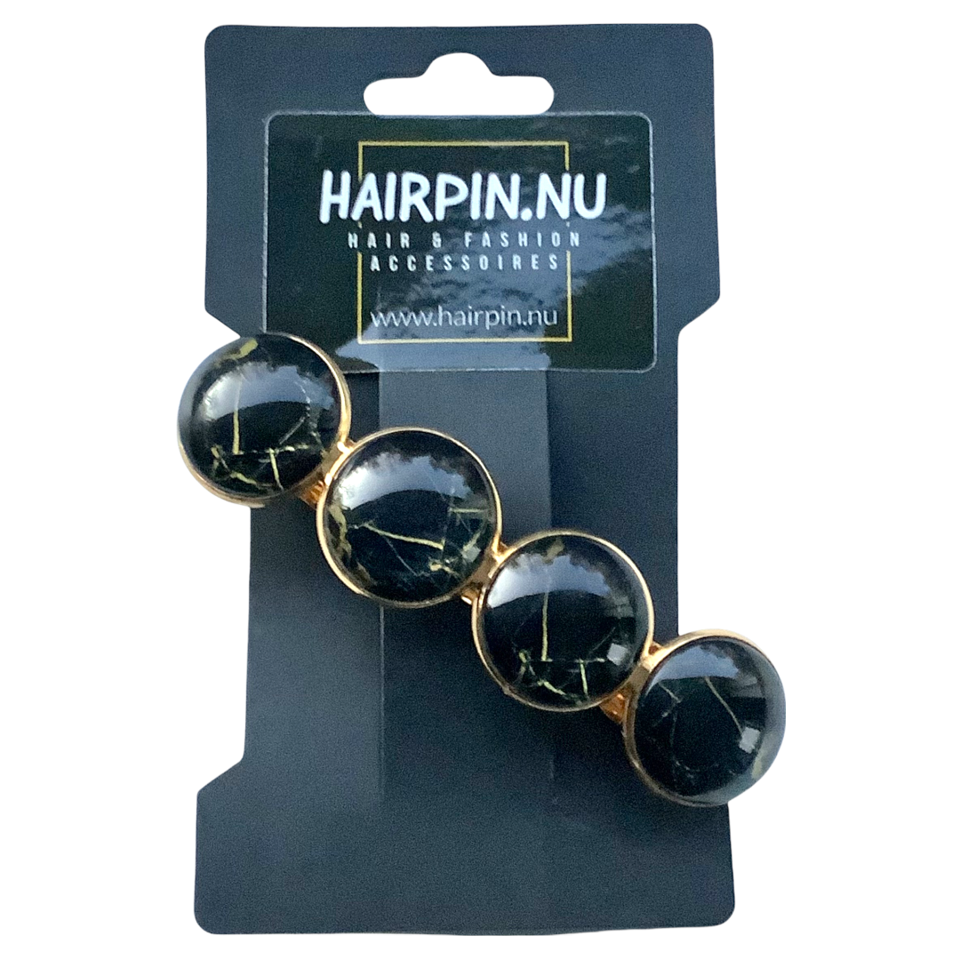 Color Hairclip XL glas cabochon haarspeld zwart goud 066 - HAIRPIN.NU