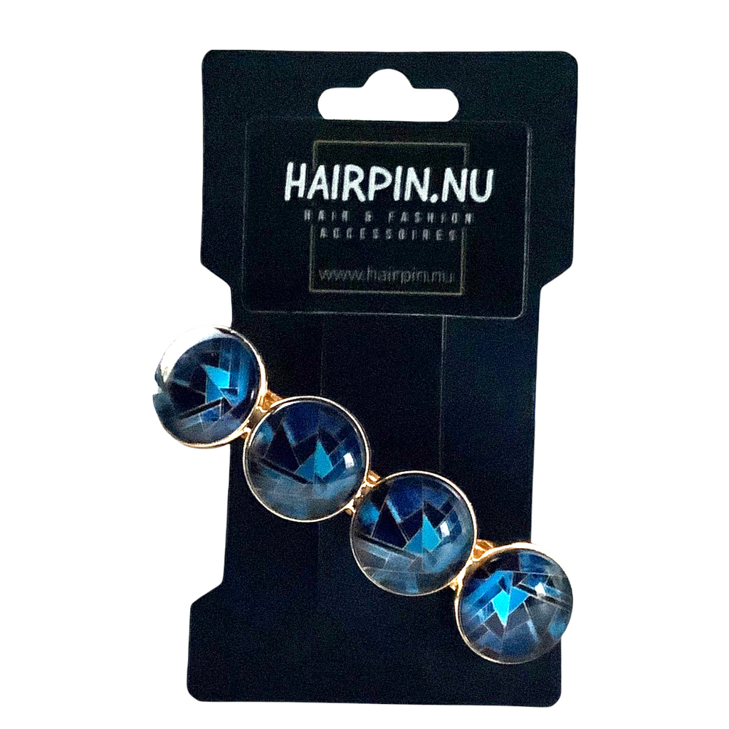 Color Hairclip XL glas cabochon gold blauw haarspeld 067 - HAIRPIN.NU