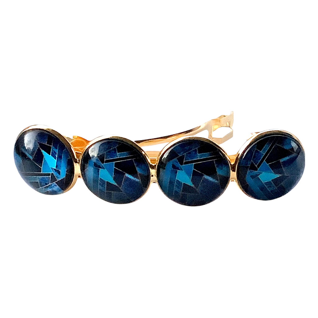 Color Hairclip XL glas cabochon gold blauw haarspeld 067