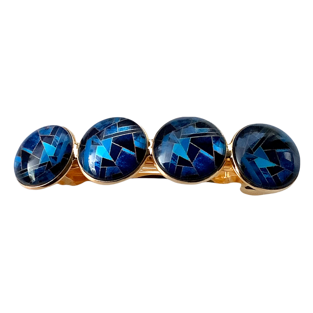 Color Hairclip XL glas cabochon gold blauw haarspeld 067
