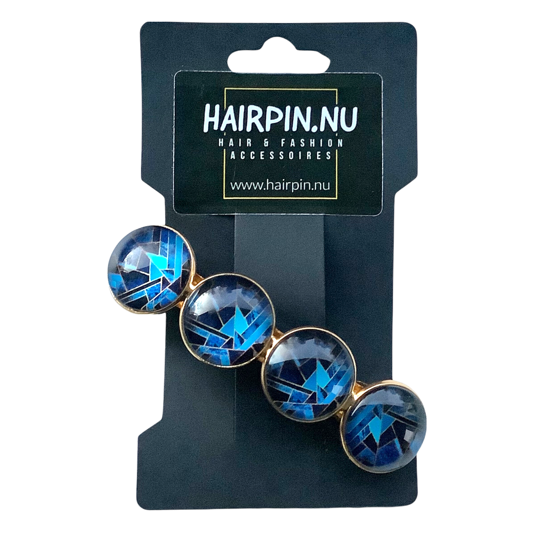 Color Hairclip XL glas cabochon gold blauw haarspeld 067