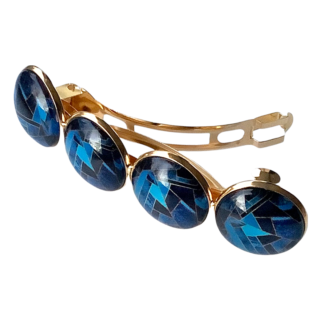Color Hairclip XL glas cabochon gold blauw haarspeld 067 - HAIRPIN.NU