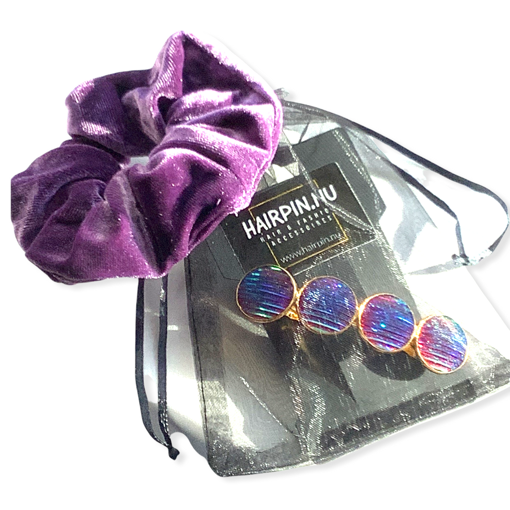 Color Hairclip XL glas cabochon haarspeld shine paars/blauw 072 (kado)set - HAIRPIN.NU