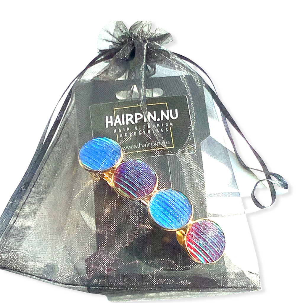 Color Hairclip XL glas cabochon haarspeld shine blauw 073 (kado)set - HAIRPIN.NU