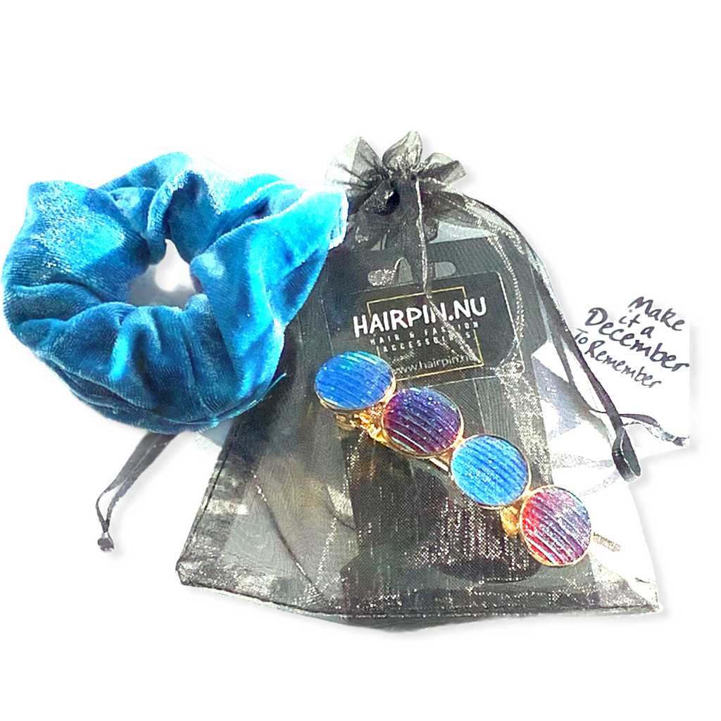 Color Hairclip XL glas cabochon haarspeld shine blauw 073 (kado)set - HAIRPIN.NU