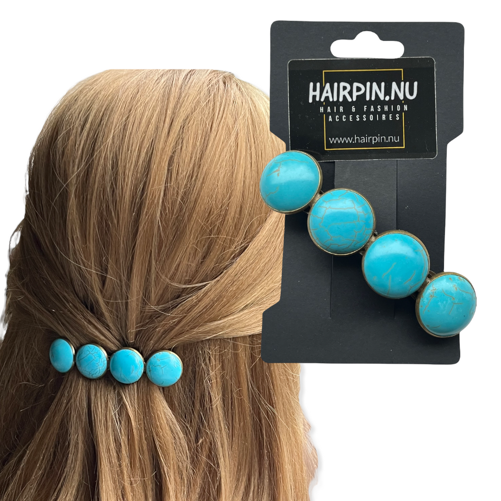 Color Hairclip XL glas cabochon haarspeld 077 Ibiza Turquoise - HAIRPIN.NU