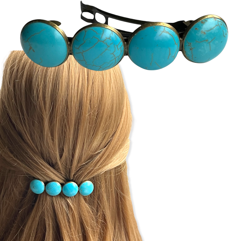 Color Hairclip XL glas cabochon haarspeld 077 Ibiza Turquoise - HAIRPIN.NU
