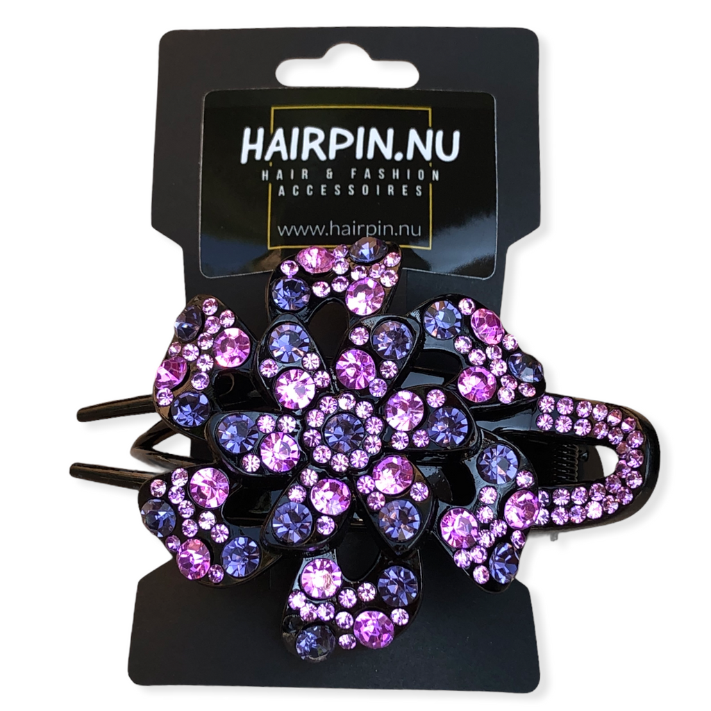 Haarklem haarpin bloem strass 08 lila - HAIRPIN.NU