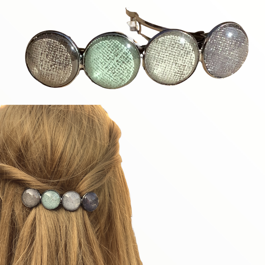 Color Hairclip XL glas cabochon haarspeld 099 grijs-taupe-groen-zwart-vintage