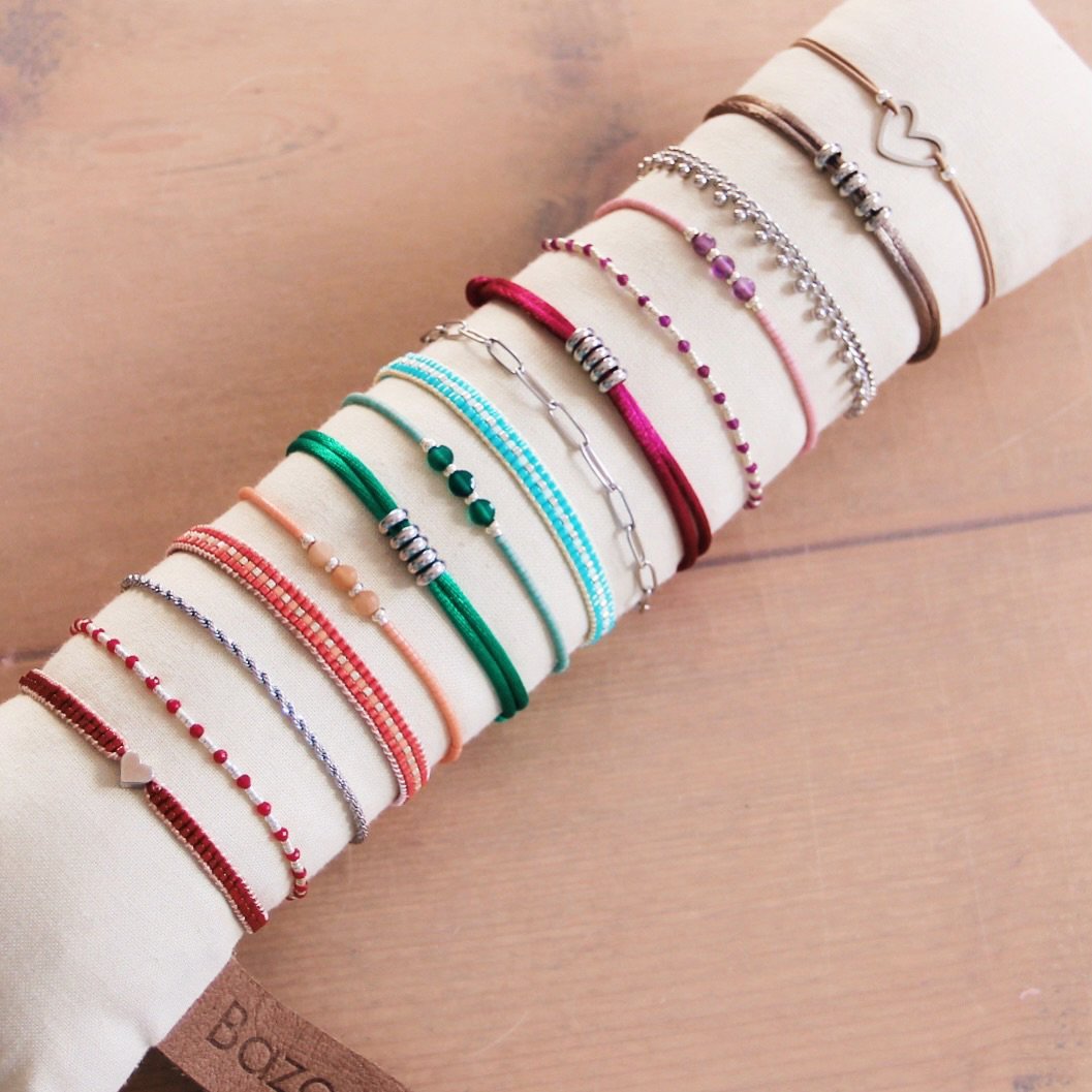 Edelsteen armband met verzilverde miyuki – roze