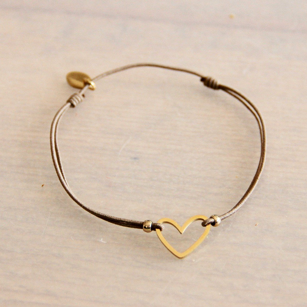 FW134: Elastische armband met open hart - taupe/goud