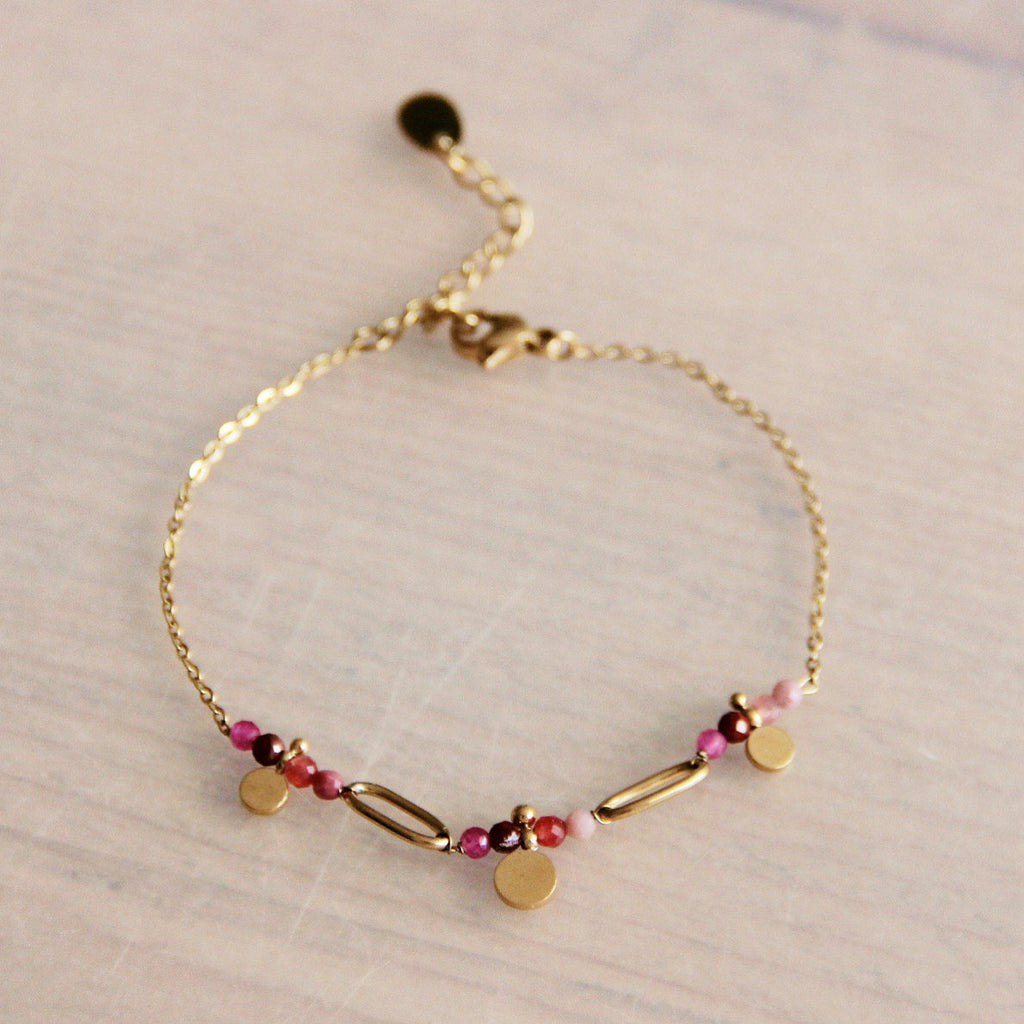 Fijne roestvrijstalen armband met mini roze edelstenen