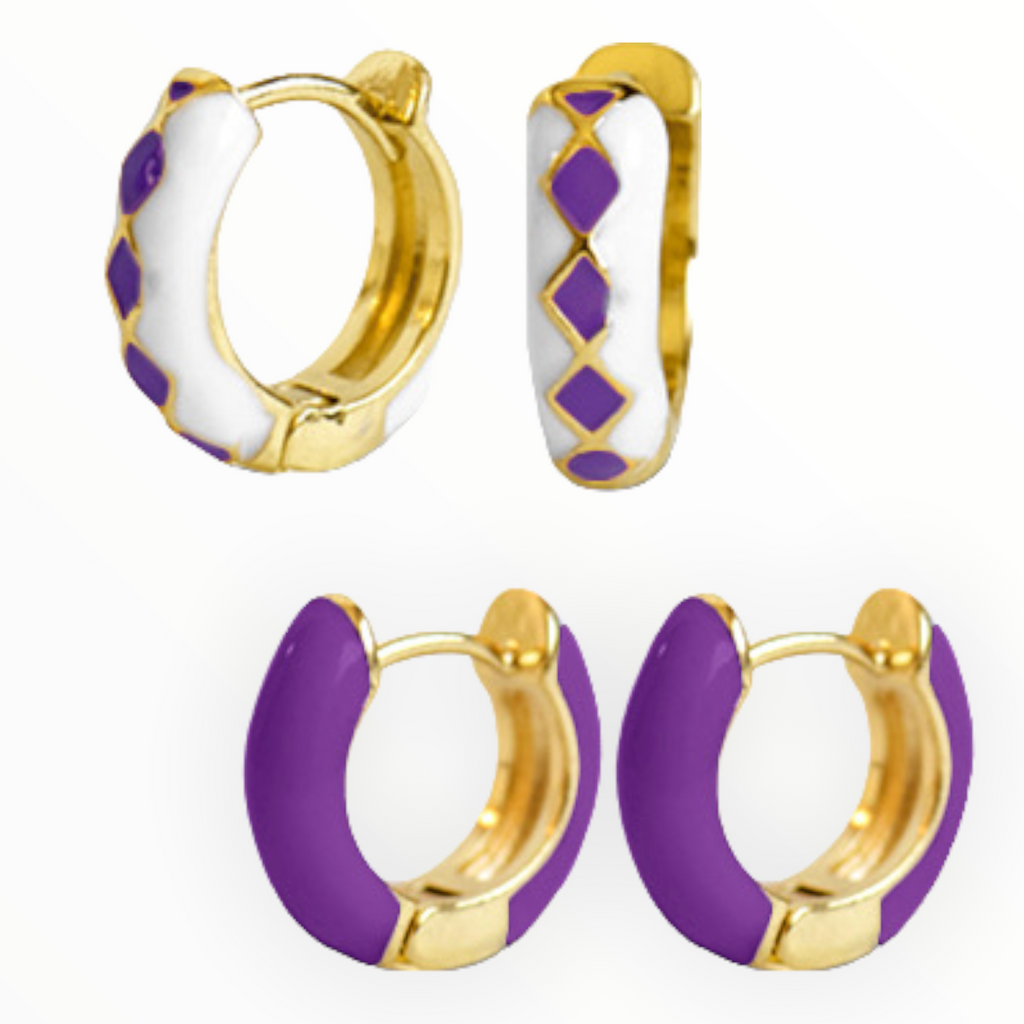 Creolen trendy oorbellen purple-wit-goud - HAIRPIN.NU