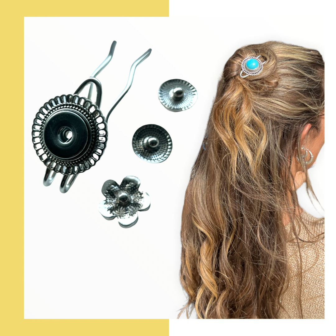 Hairpin Round- HAIRACCESSOIRE - haarpin incl. 3 gratis clickbuttons naar keuze - HAIRPIN.NU