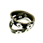 Armband voor click buttons - dubbel leder zwart - HAIRPIN.NU