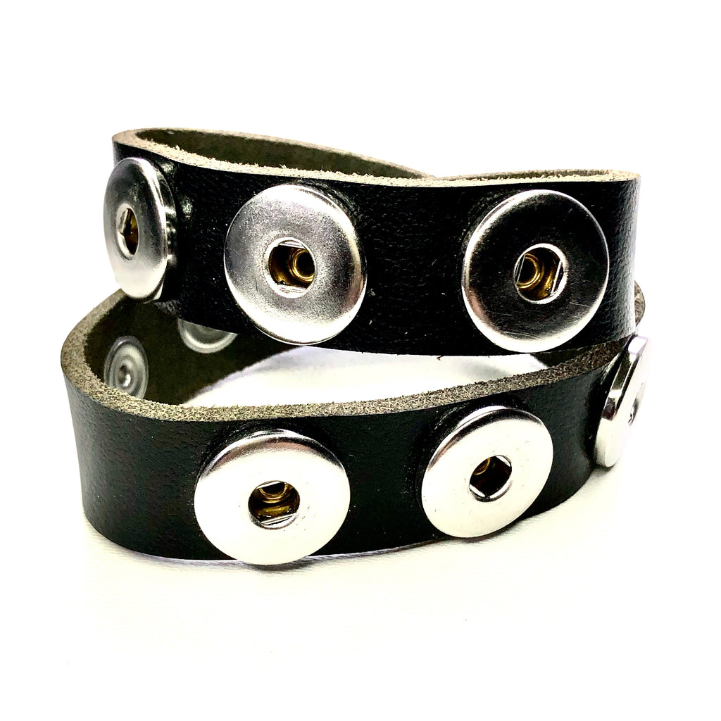 Armband voor click buttons - dubbel leder zwart - HAIRPIN.NU