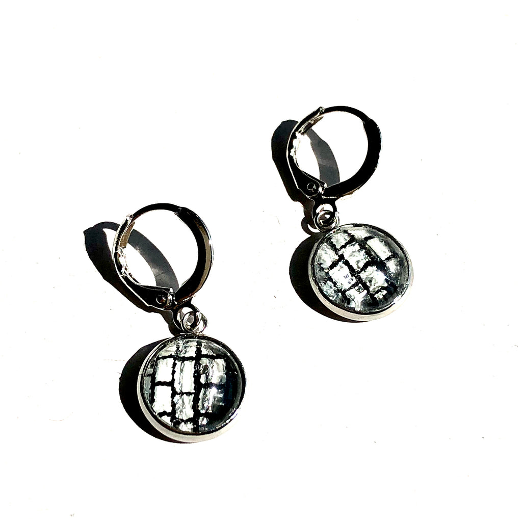 Oorbel Cabochon Zilver Zwart - HAIRPIN.NU