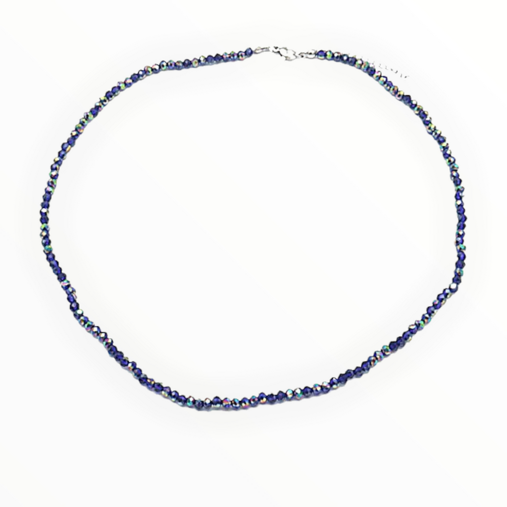 Facet glas beads blauw korte ketting met kraaltjes