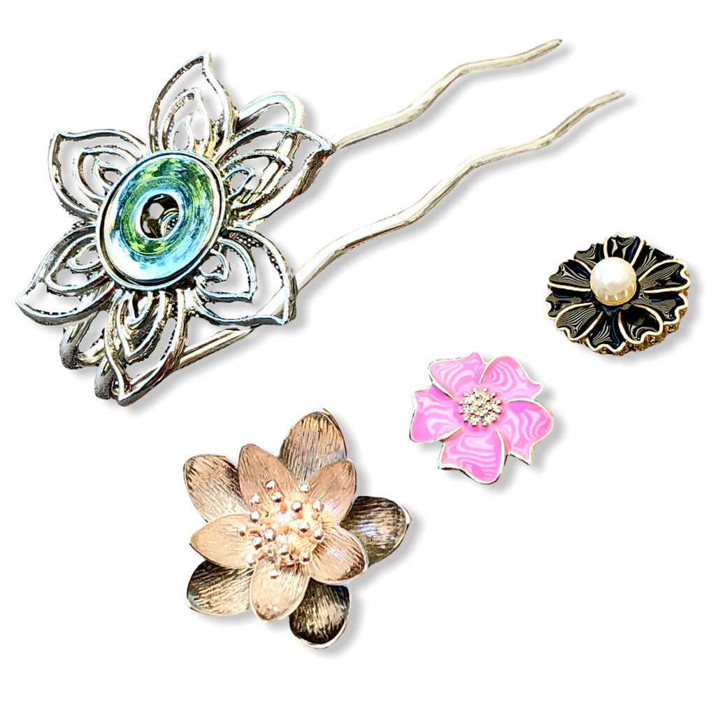 Hairfork Flower- Hairaccessories - Haarpin incl. 3 gratis buttons naar keuze - HAIRPIN.NU