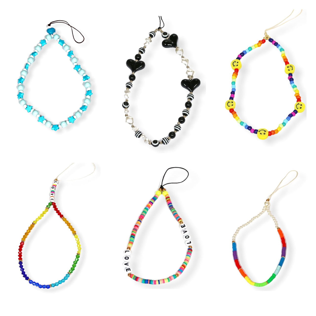 Telefoonketting / armband kralen zwart/wit - HAIRPIN.NU