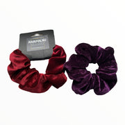 Set 2 scrunchies haarelastieken velvet rood/paars - HAIRPIN.NU