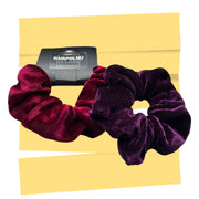 Set 2 scrunchies haarelastieken velvet rood/paars - HAIRPIN.NU