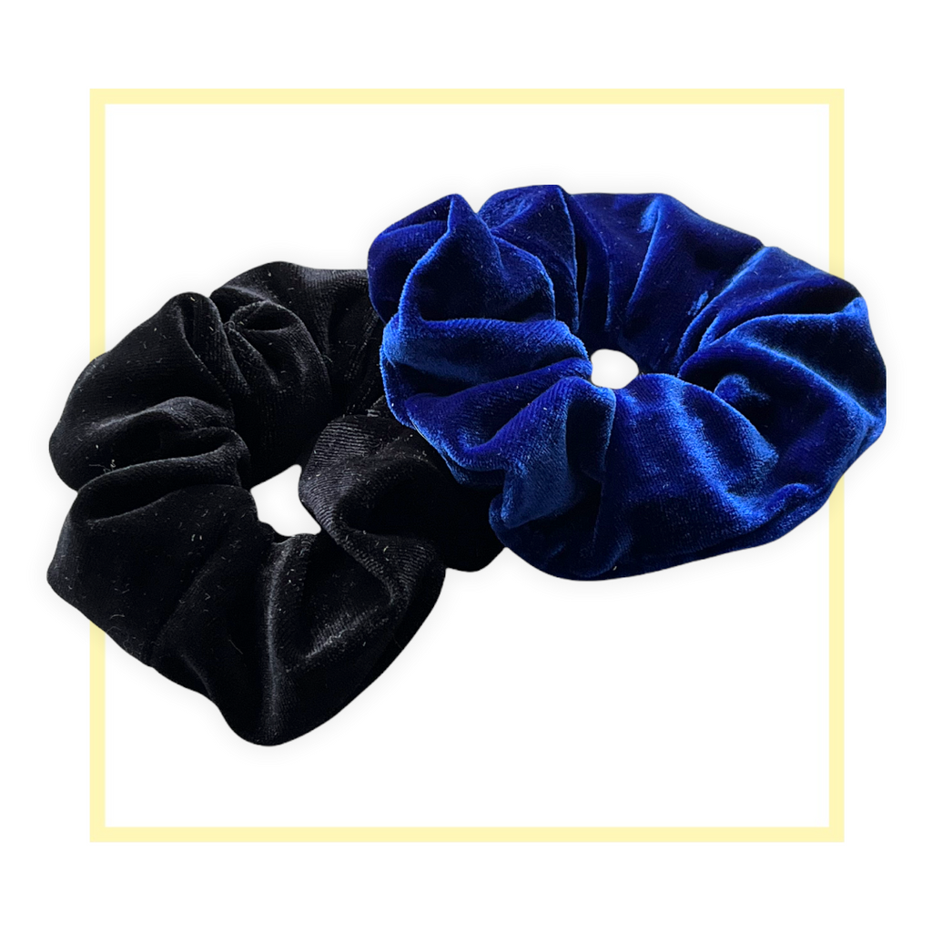 Set 2 scrunchies haarelastieken velvet zwart/blauw - HAIRPIN.NU