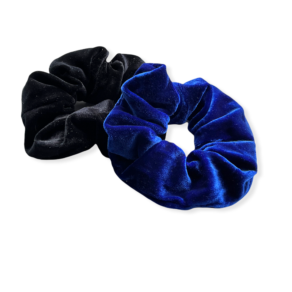 Set 2 scrunchies haarelastieken velvet zwart/blauw - HAIRPIN.NU