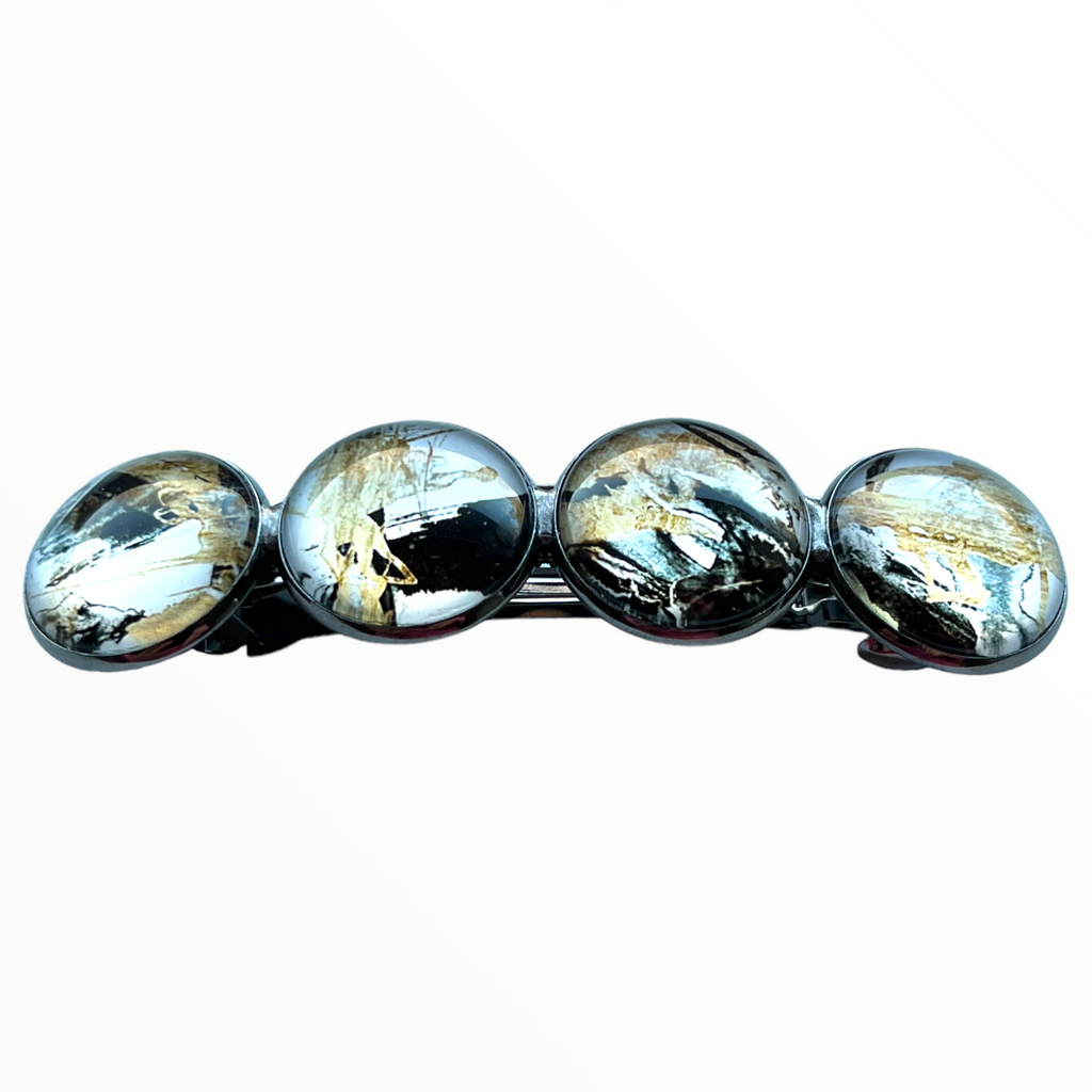 Color Hairclip XL glas cabochon haarspeld zwart-goud-wit 0130 - HAIRPIN.NU