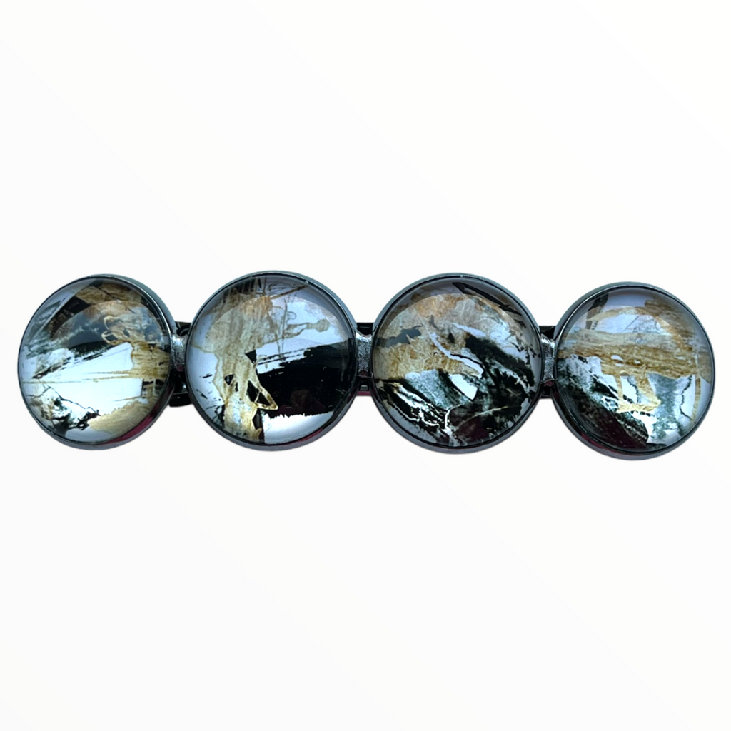 Color Hairclip XL glas cabochon haarspeld zwart-goud-wit 0130 - HAIRPIN.NU