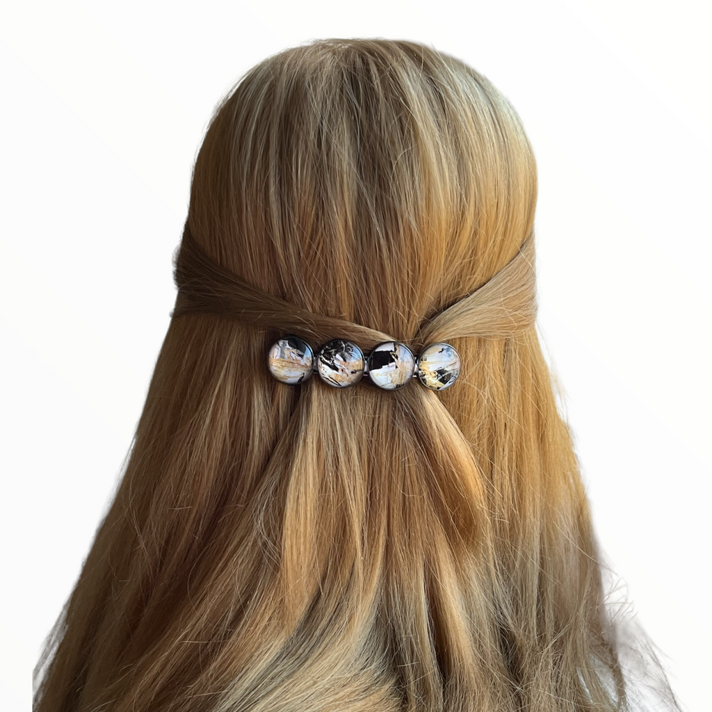 Color Hairclip XL glas cabochon haarspeld zwart-goud-wit 0130 - HAIRPIN.NU